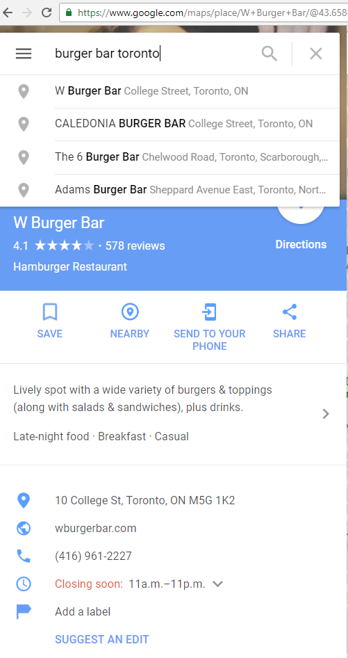 burger bar Toronto search listings 2018-August 20